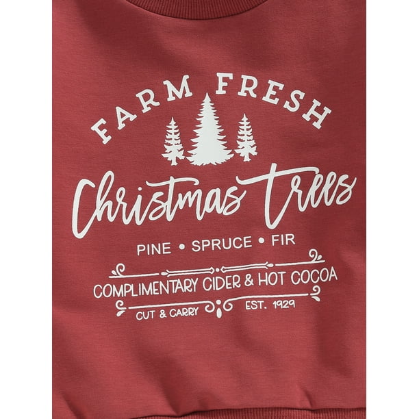 Fortune Pullover Automne Noel Lettre Arbre de Noel Imprime Sweat Shirt en Vrac 2 6 Ans