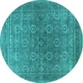 thumbnail image 1 of Ahgly Company Machine Washable Indoor Round Oriental Turquoise Blue Industrial Area Rugs, 4' Round, 1 of 4