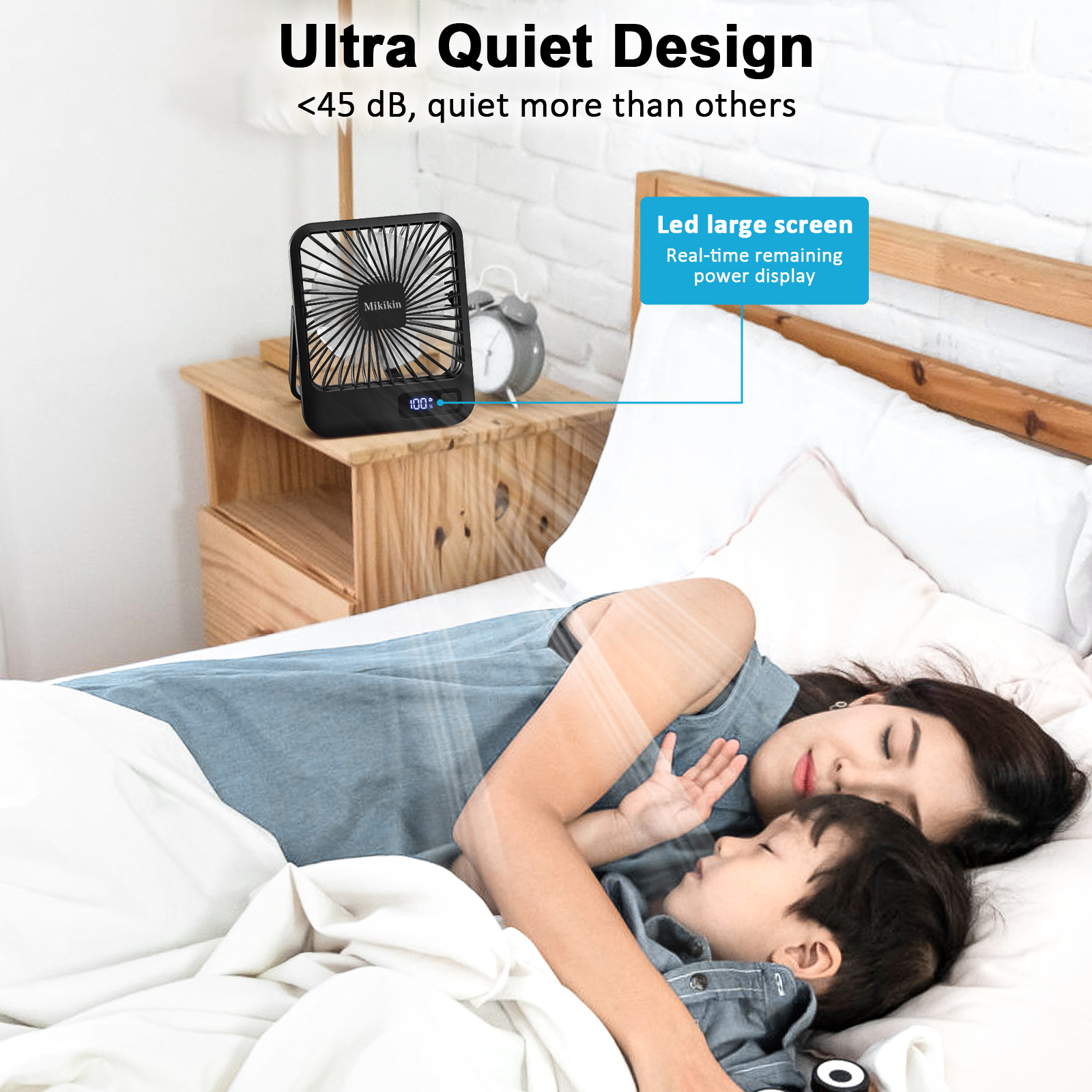 Mikikin 5-Speed Portable Rechargeable Desk Fan