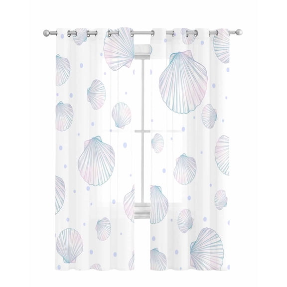 Colorful Shell Coastal Sheer Curtains 84 Inch Length 2 Panels Set for Living Room/Bedroom, Nautical Summer Beach Ocean Sea Kitchen Curtains Grommet Semi-Sheer Curtains Window Treatments 52"x84"x2