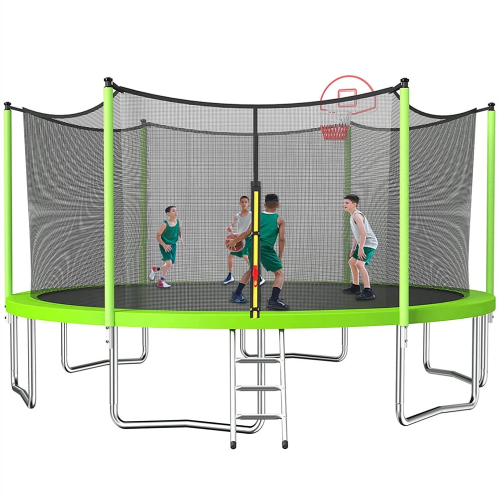 16FT with Basketball Hoop, Green Outdoor Trampolines Recreational Kids Trampoline with Enclosure Net Outdoor 3-5 Kids, - Walmart.com