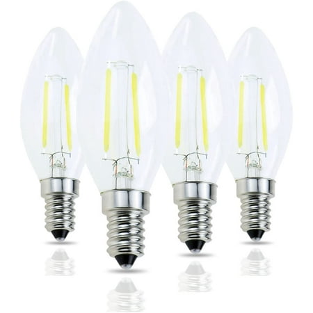 

E14 Base C35 Edison LED Filament Bulb 2W Daylight 6000K No-Dimmable 4-Pack