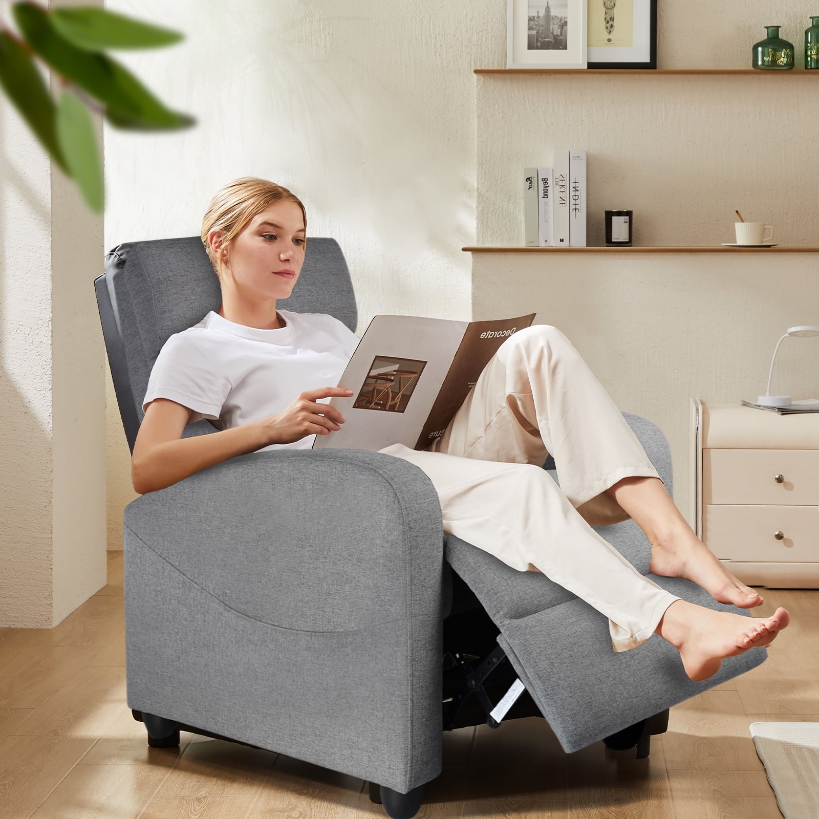 MCQ Vibration Massage Recliner Chair, Comfortable Lounge Seat for Home, 275lbs Capacity, Grey