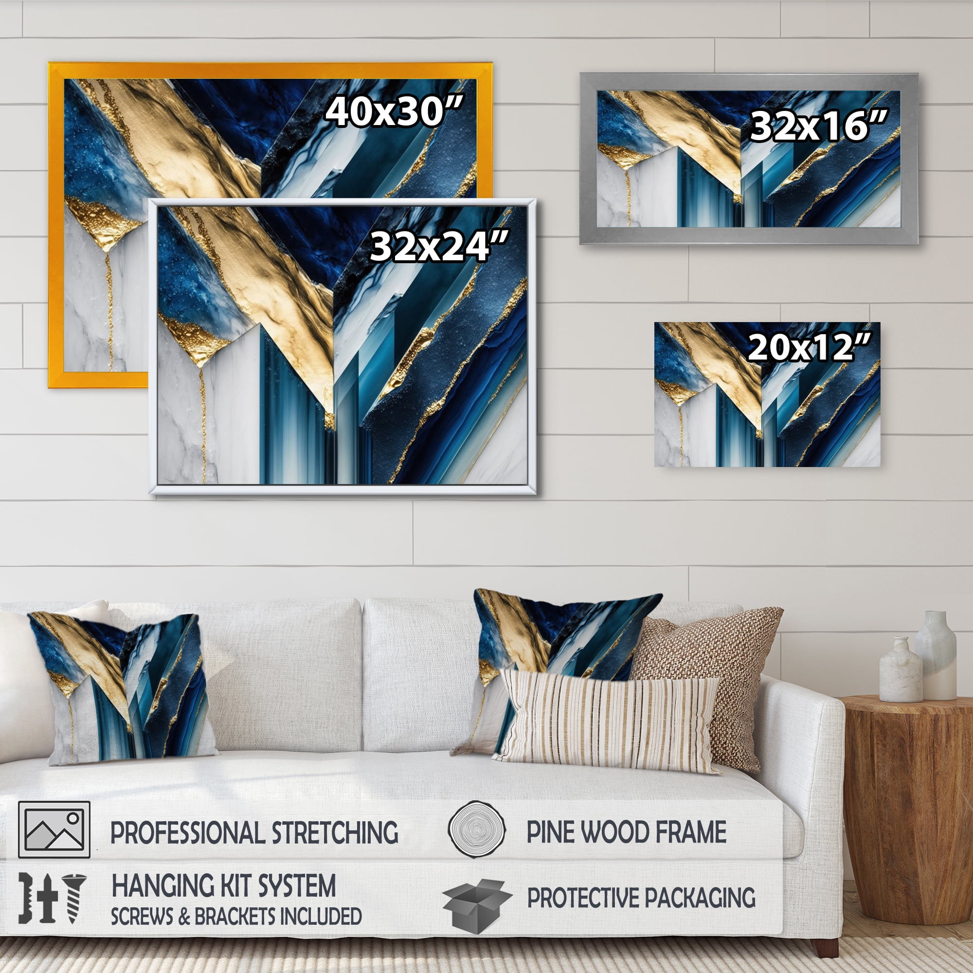 Designart Abstract Geode Geometric Blue I Canvas Wall Art