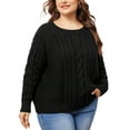 thumbnail image 4 of Agnes Orinda Plus Size Women's Sweater Long Sleeve Crewneck Fisherman Cable Pullover Sweaters 1X Black, 4 of 6