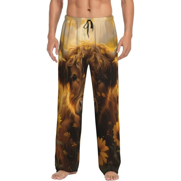 Fotbe Cute Cow Sunflower Field Pantalones de Pijama para Hombre, Pantalones de Dormir, Pantalones de Casa con Cintura Ajustable y Bolsillos-Medium