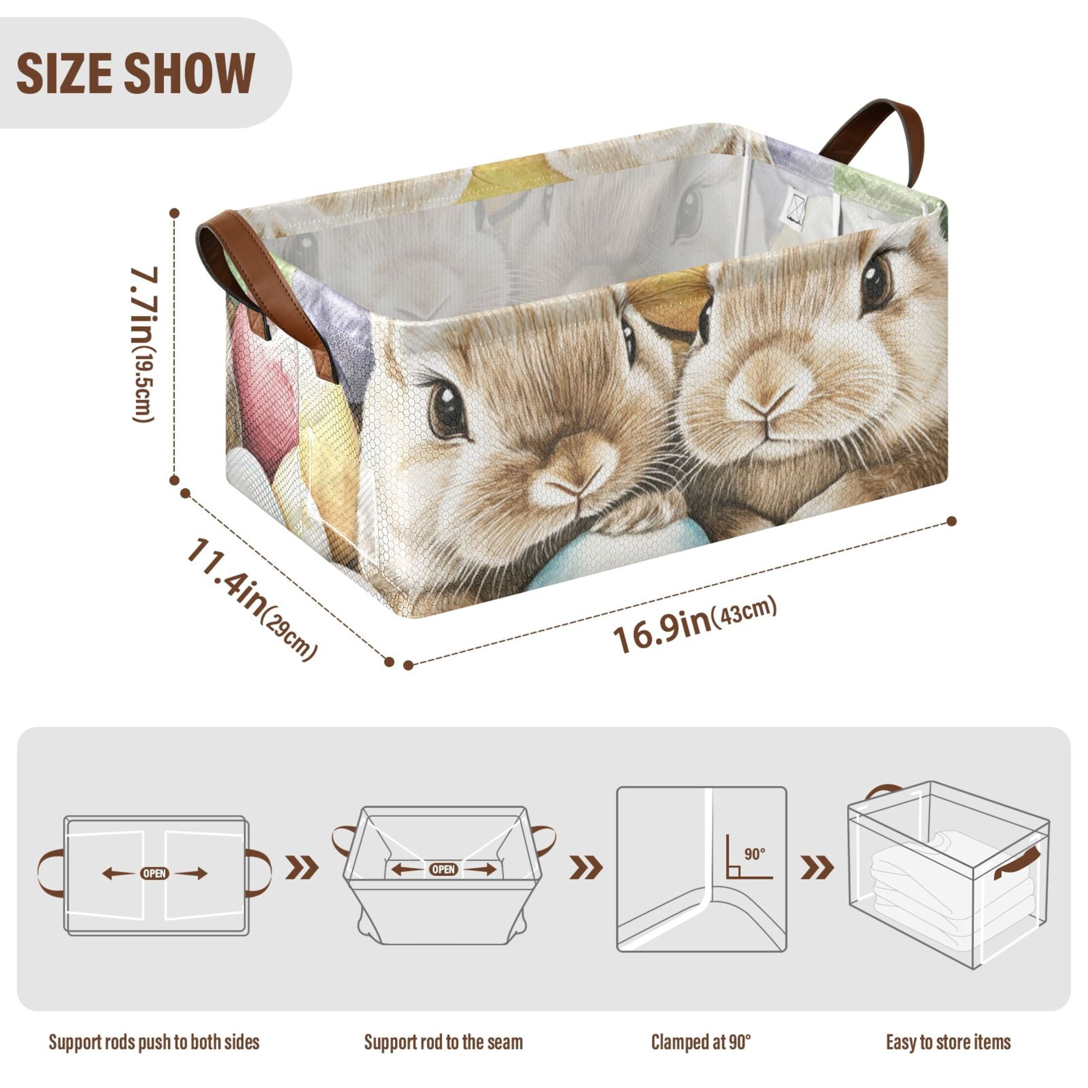 Easter Eggs Bunnies Storage Bins with Handles Foldable Storage Baskets for Shelves Organizer Cloth Baskets