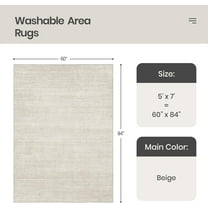 Washable Area Rug 5x7 - Stain Resistant, Non Slip, Foldable, Beige