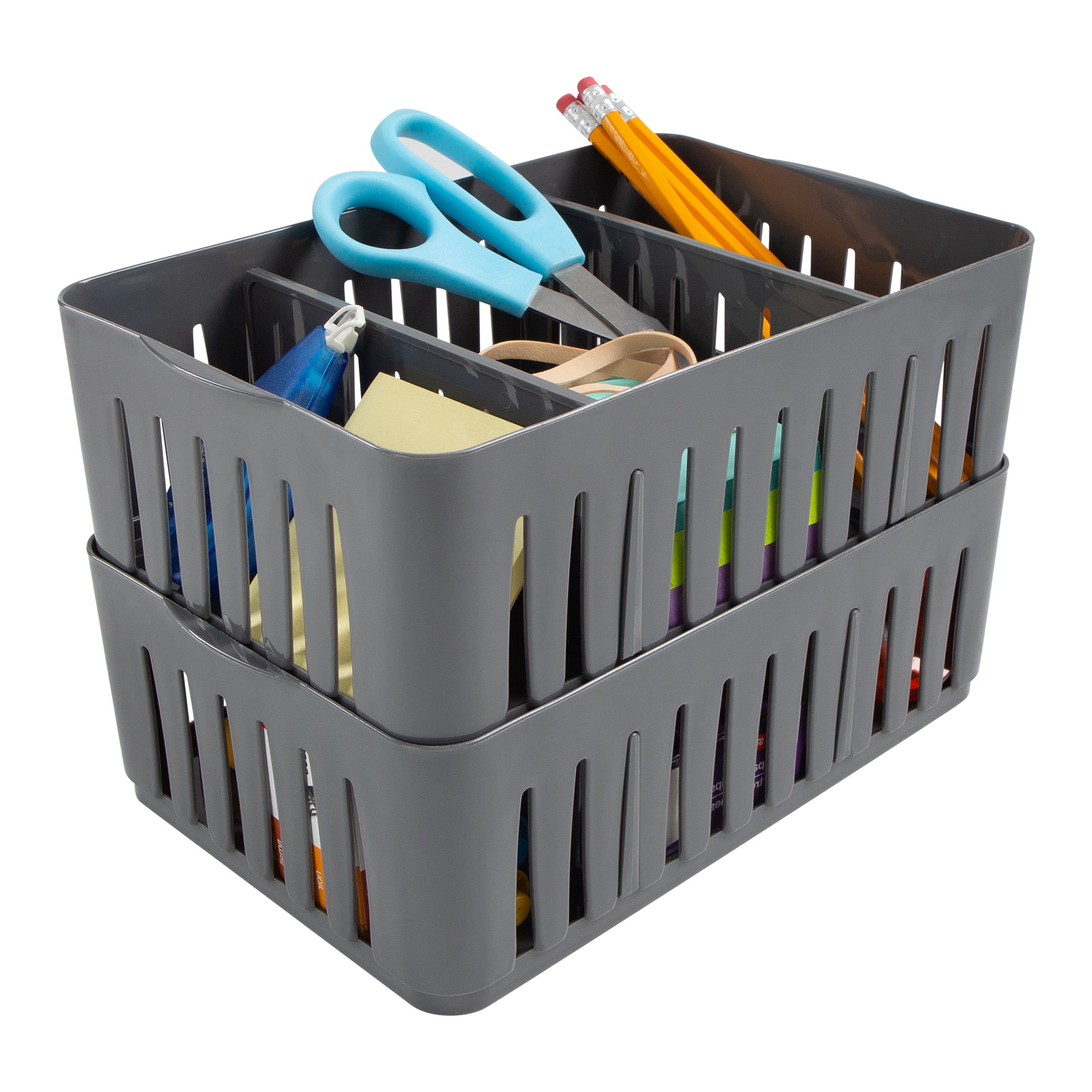 Simplify Slim Stackable Organizer Bin with Adjustable Dividers, Grey ( –  ShopBobbys