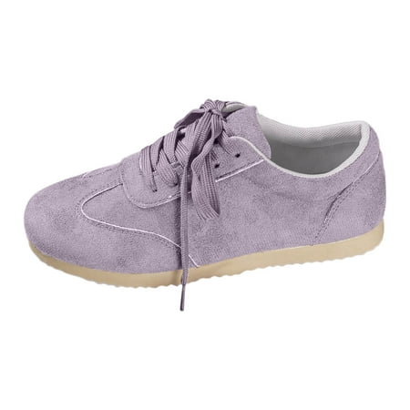 Quealent Running Shoes for Women Wide Toe Box Ladies Retro Pure Colour Frosted Leather Training Shoes Retro Round Toe Lace Up Sports Board Shoes Casual Shoes Sneakers Women s Sneakers (Purple 8.5)
