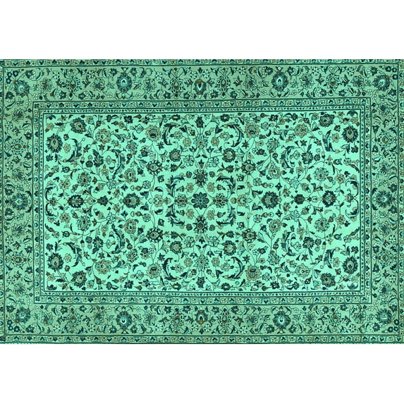 Ahgly Company Machine Washable Indoor Rectangle Persian Turquoise Blue Traditional Area Rugs, 8' x 12'