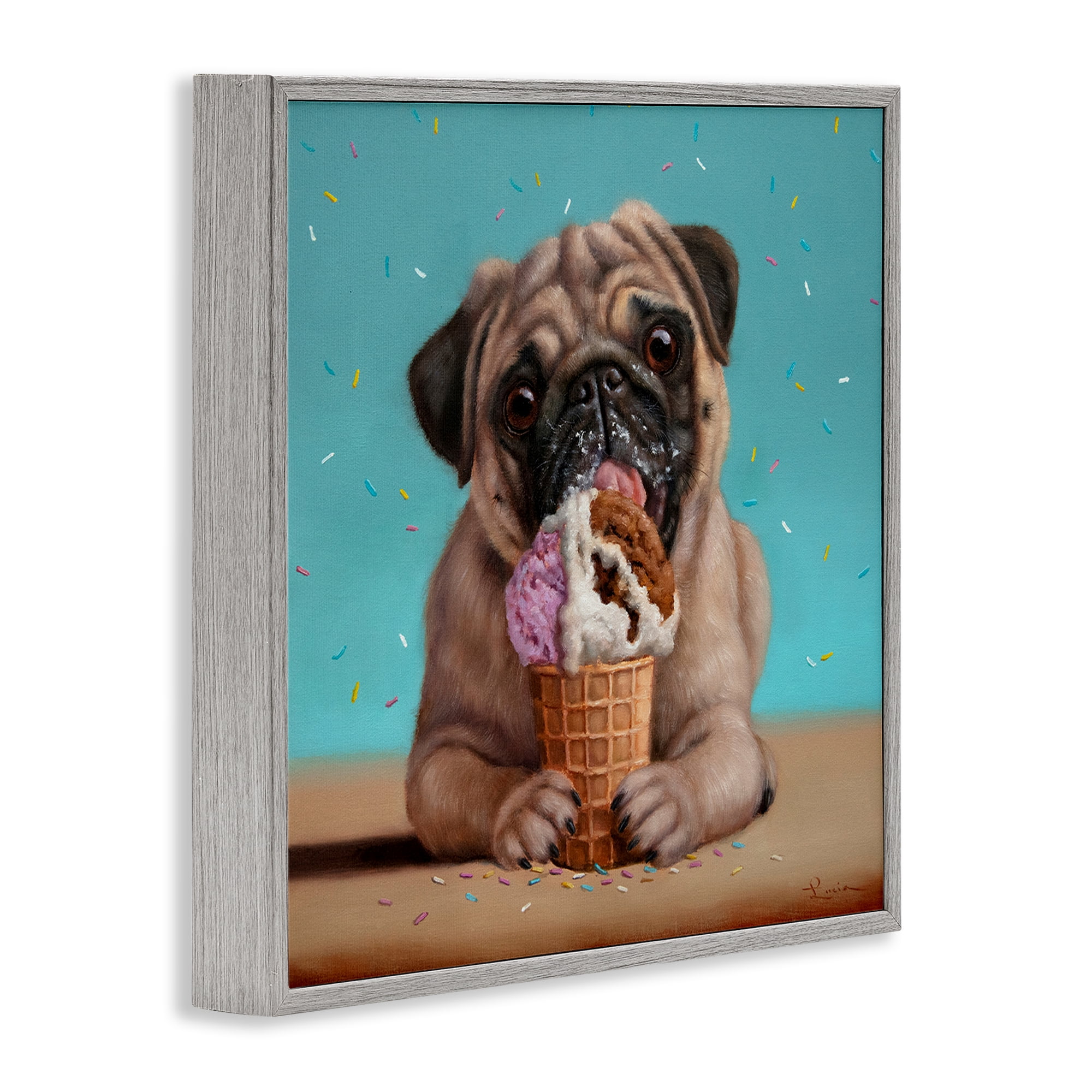 Neapawlitan Ice Cream & Dog Gray Framed Giclee Art, design by Lucia Heffernan