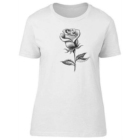 B&W Rose Bud Sketch T-Shirt Women -Image by Shutterstock, Female XX-Large