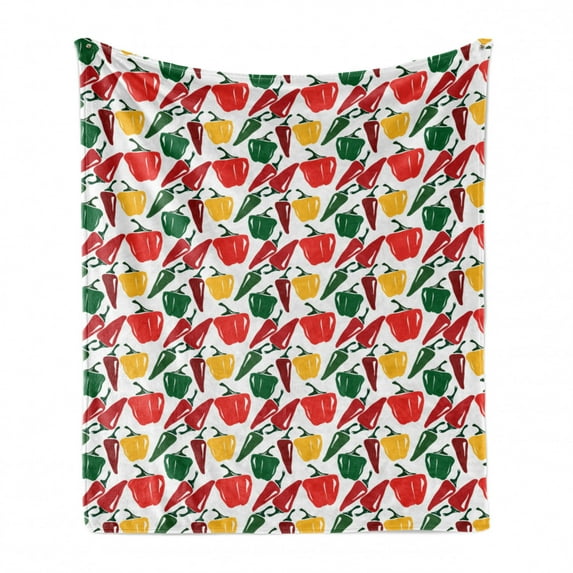 Peppers Soft Flannel Fleece Throw Blanket, Mexican Food Ingredients Farmland Produce Hand Drawn Arrangement Organic Peppers, Cozy Plush for Indoor and Outdoor Use, 50" x 70", Multicolor, by Ambesonne