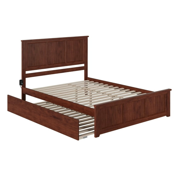 AFI Madison Wood Queen Platform Bed and Footboard with Twin XL Trundle in Walnut