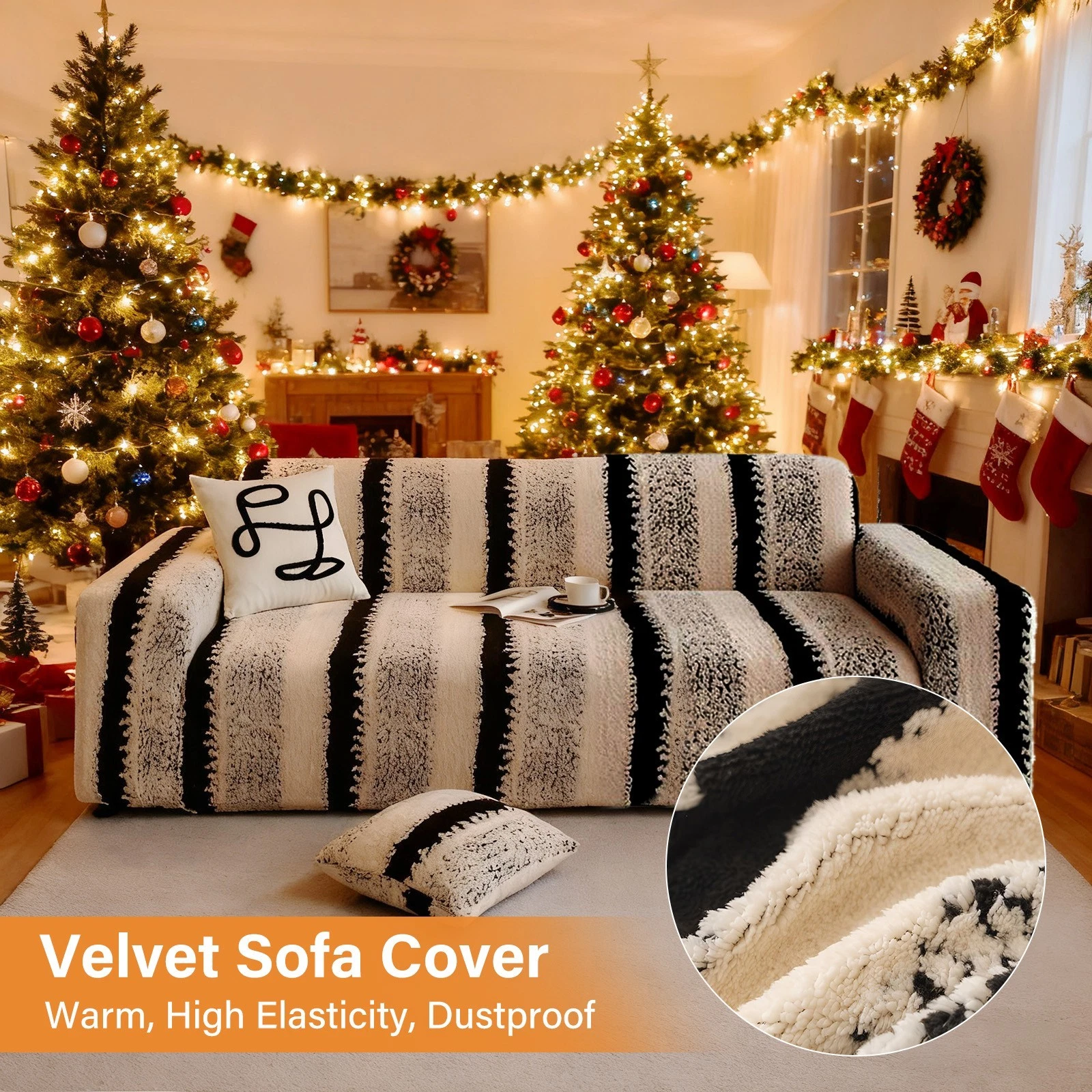 TOPCHANCES Stretch Stripe Sofa Covers, Soft Cotton Blend Velvet Fabric Armchair Loveseat 3-Seat Sofa Slipcover, Non-slip Couch Protector Settee Cover, Friendly to Pets (Chair Cover, Stripe Black)