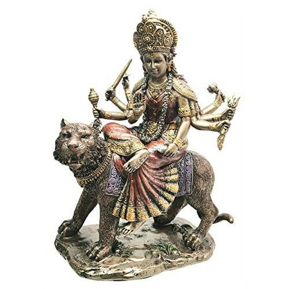 Goddess Devi Invincible Durga The Mahashakti Riding On Tiger Figurine Eastern Enlightenment Hindu Sculpture
