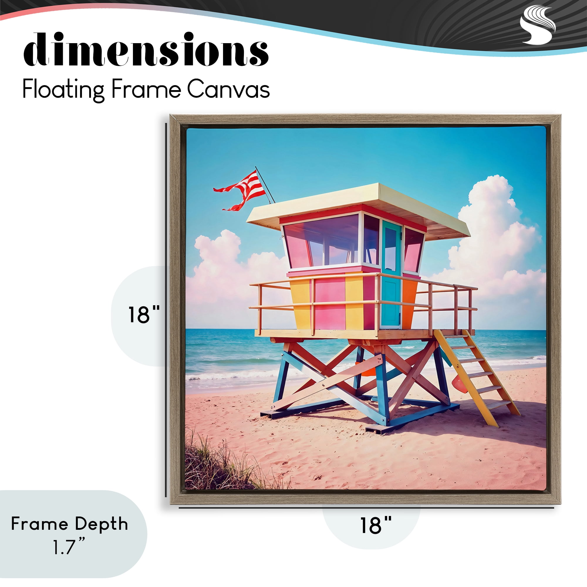 Stupell Industries Colorful Sunny Beach Tower Brown Framed Floater Canvas Wall Art, design by Creative Studio