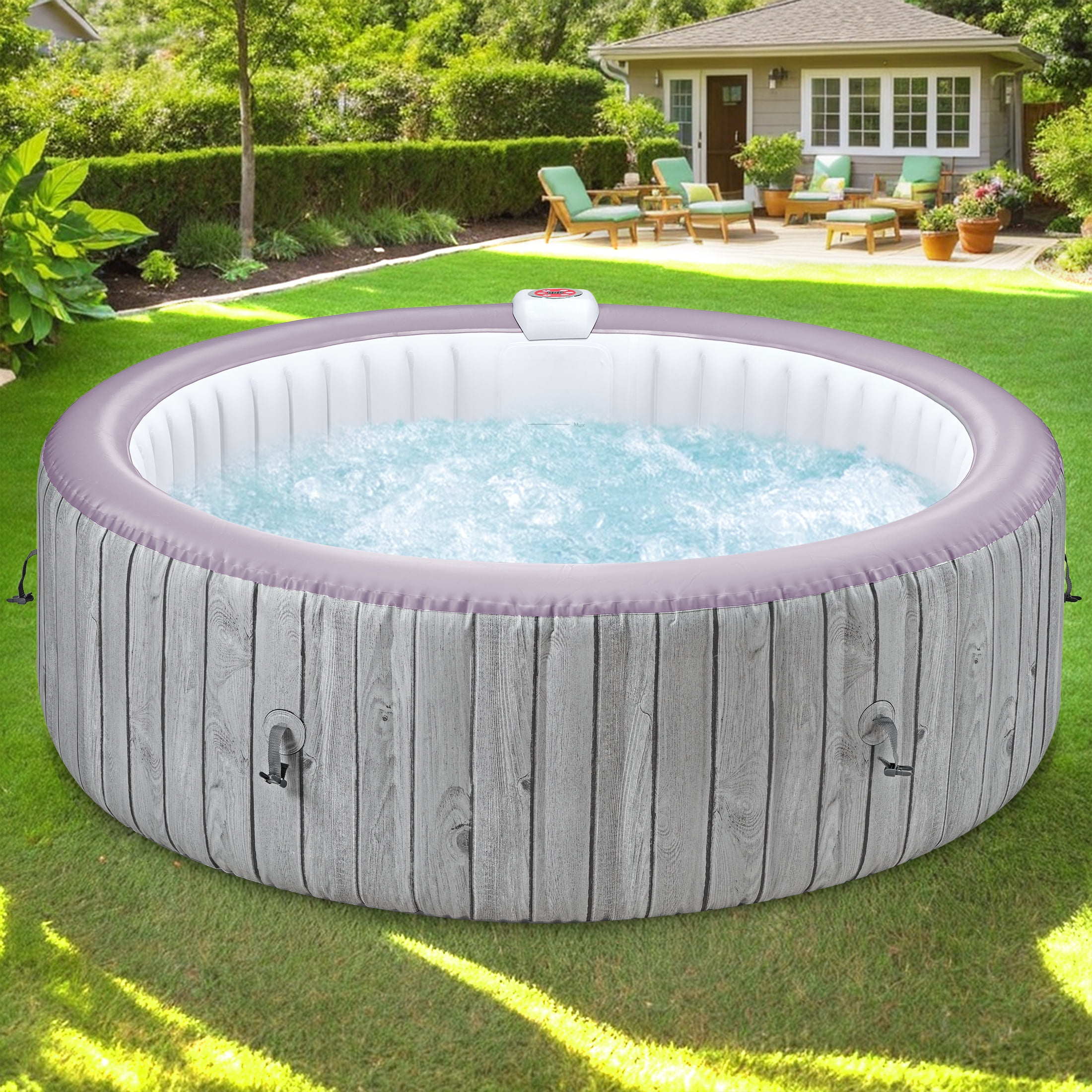 4-6 Person Inflatable Hot Tub with 130 Bubble Jets, Round Home Spa