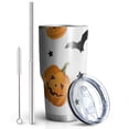 thumbnail image 2 of 30oz Halloween Pumpkins Bats and Stars Tumblers Stainless Steel Tumbler with Lid and Straw,Vacuum Insulated Double Wall Travel Tumbler Cups Mug with Cleaning Brush for Coffee,Tea, 2 of 7