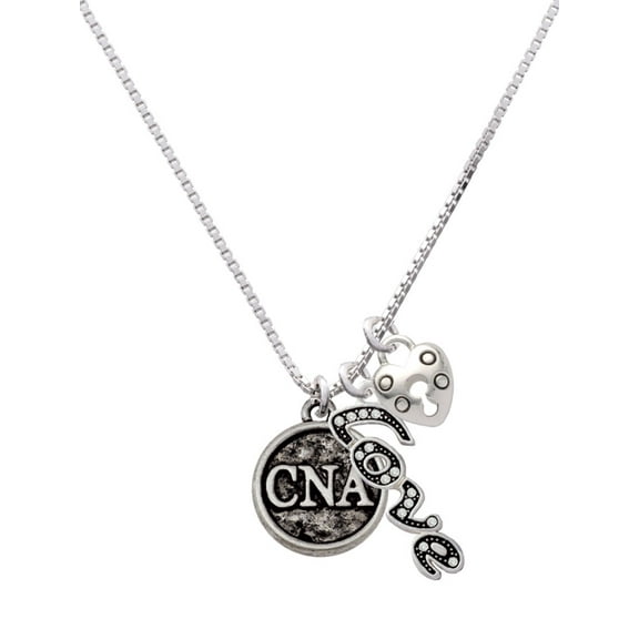 Delight Jewelry Silvertone Nurse Caduceus Seal - CNA - Love and Lock Charm Necklace, 18" 1"