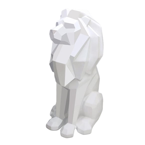 Estatua geométrica de león, regalo de Navidad, figura de león coleccionable de estilo nórdico. blanco