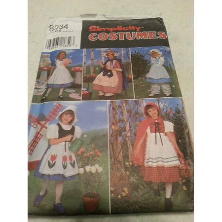 8234 Toddler Girls Nursery Rhymn Characters Costume Pattern Size 3 to 6, Riding Hood, Bo Peep, Dutch Girl, Betty Ross, Alice, Little Po Peep By