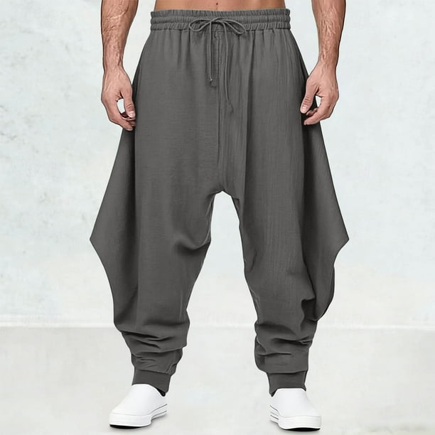 Ceisia Men's Trendy Solid Color Gift Plus Size Elastic Drawstring Waist Ankle Tied Casual Harem Pants