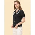 thumbnail image 3 of Unique Bargains Women's Sweet Peter Pan Contrast Collar Short Sleeves Blouse Black M, 3 of 5