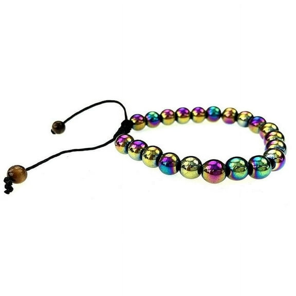 Round Rainbow Magnetic Hematite Bracelet, Good for Healing and Energy or Arthritis Pain Relief, Promotes Healthy Blood Circulation