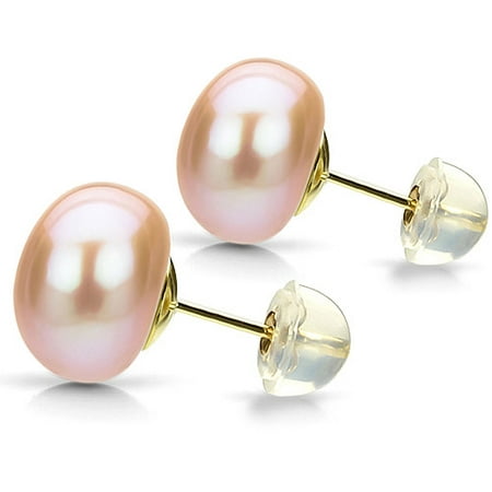 11-12mm Pink Cultured Freshwater AAA High-Luster 14kt Yellow Gold over Silver Earrings with Beautiful Gift Box