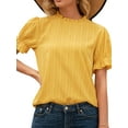 thumbnail image 3 of Femmes Bouton Trou de la Serrure Arrière Ébouriffé Faux Col Manches Courtes Blouse de Couleur Pure, 3 of 6