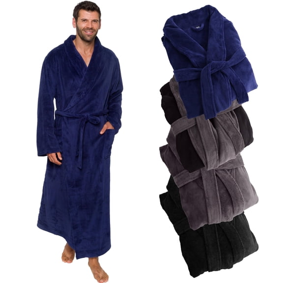 Ross Michaels - Men's Big & Tall Full Length Plush Luxury Bathrobe - 2X Large/3X Large, Midnight Blue