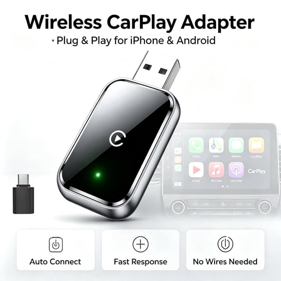 SH-RuiDu 2 in 1 Wireless CarPlay Adapter, CarPlay Dongle, Wired to Wireless Converter for iOS & Android, Silver Frame