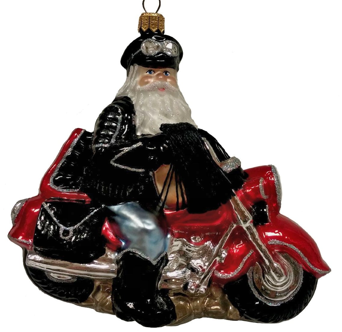 Motorcycle Rider Biker Santa with Tassels Polish Glass Christmas Tree