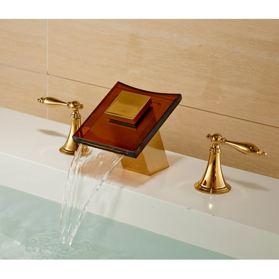 Juno LED Color Changing Glass Spout Bathroom Sink Faucet Gold Finish