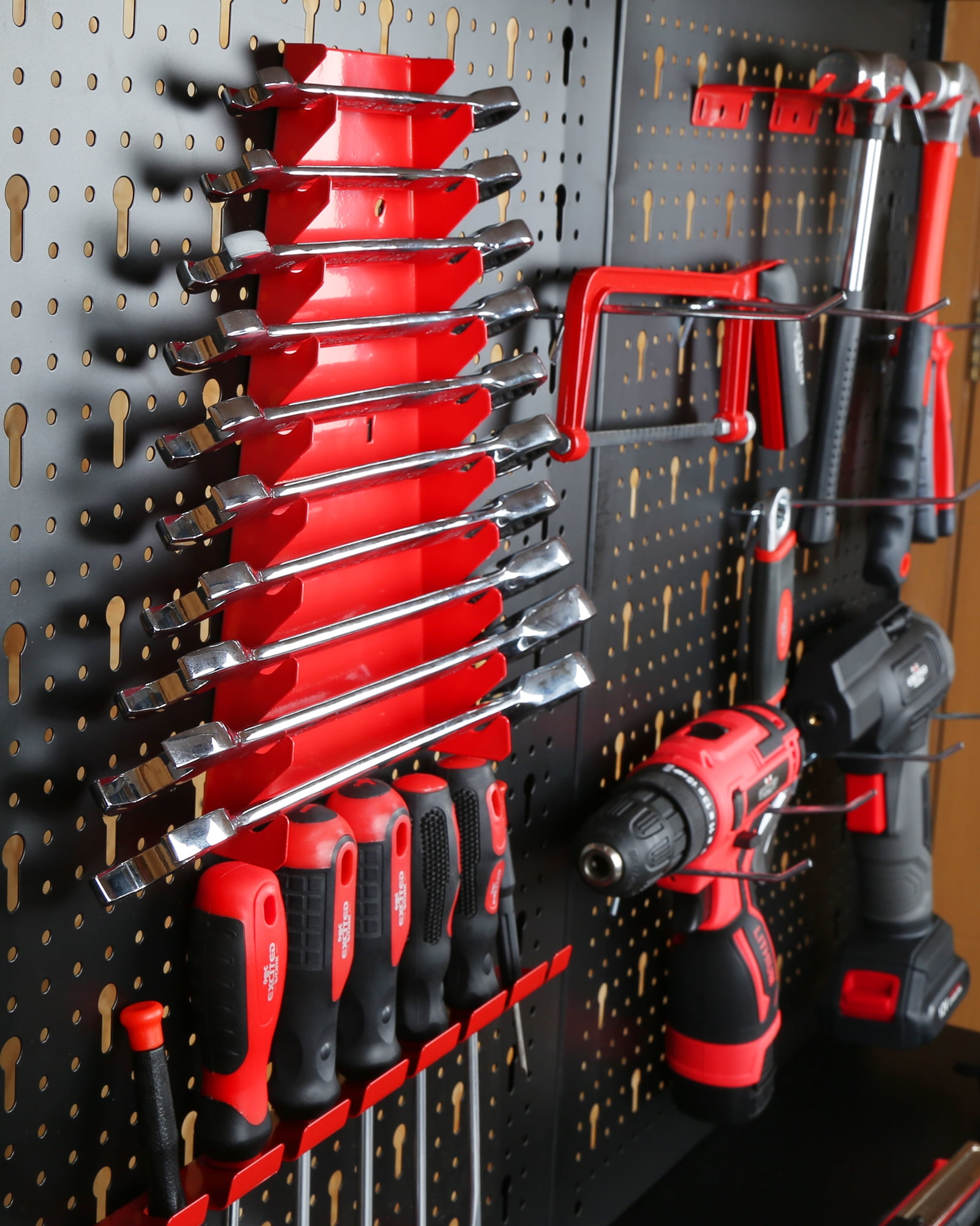 EXCITED WORK 31.5 inch Work Bench, 4 Shelf Multipurpose Garage Work Bench with Pegboard Hook Kit for Home Workshop Storage Tools and DIY Projects (H61 X W31.5 X D16)