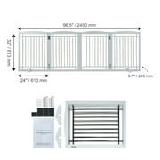 KFFKFF Dog Gate Freestanding, 32 H x 96.5 W Foldable Dog Fence for House Extra Wide Wooden White Indoor Puppy Gate Stairs Doorways Pet Gate Tall Dog Fence 4 Panels Fence, White