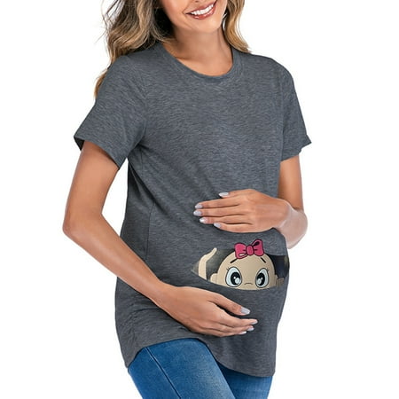

Awdenio Clearance Ladies Tops Fashion Solid Color Print Short Sleeve Pregnant Woman Casual Shirts