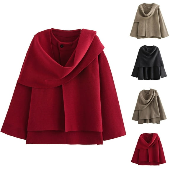 FRSASU Women's Loose Solid Color Casual Long Sleeve Knitted Fashion Sweater Cardigan Coat Red