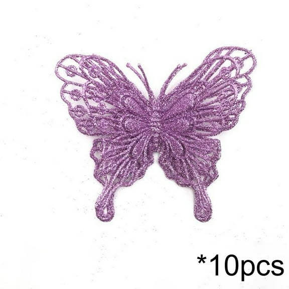 10PCS Glitter Butterfly Ornaments – Multicolor Sparkling Christmas Tree Decorations for Garland, Wreath, Gift Box, Party & Wedding Decor