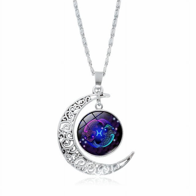 Collar de 12 constelaciones para mujer, colgante de luna con gema del tiempo simple, cadena de suéter, joyería