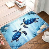SPXUBZ Non Slip Flannel Floor Mat with Blue Sea Turtle and Seashell Design for Bathroom Kitchen Bedroom Decor 16x24 inch