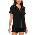 thumbnail image 3 of Conjunto De Pijamas Para Mujer, Ropa De Dormir De Manga Corta, Cuello De Muesca, Transpirable, Ligero, Regalo De Cumpleaños, Bolsillo En El Pecho Para El Hogar, Dormitorio, Sala, 3 of 6
