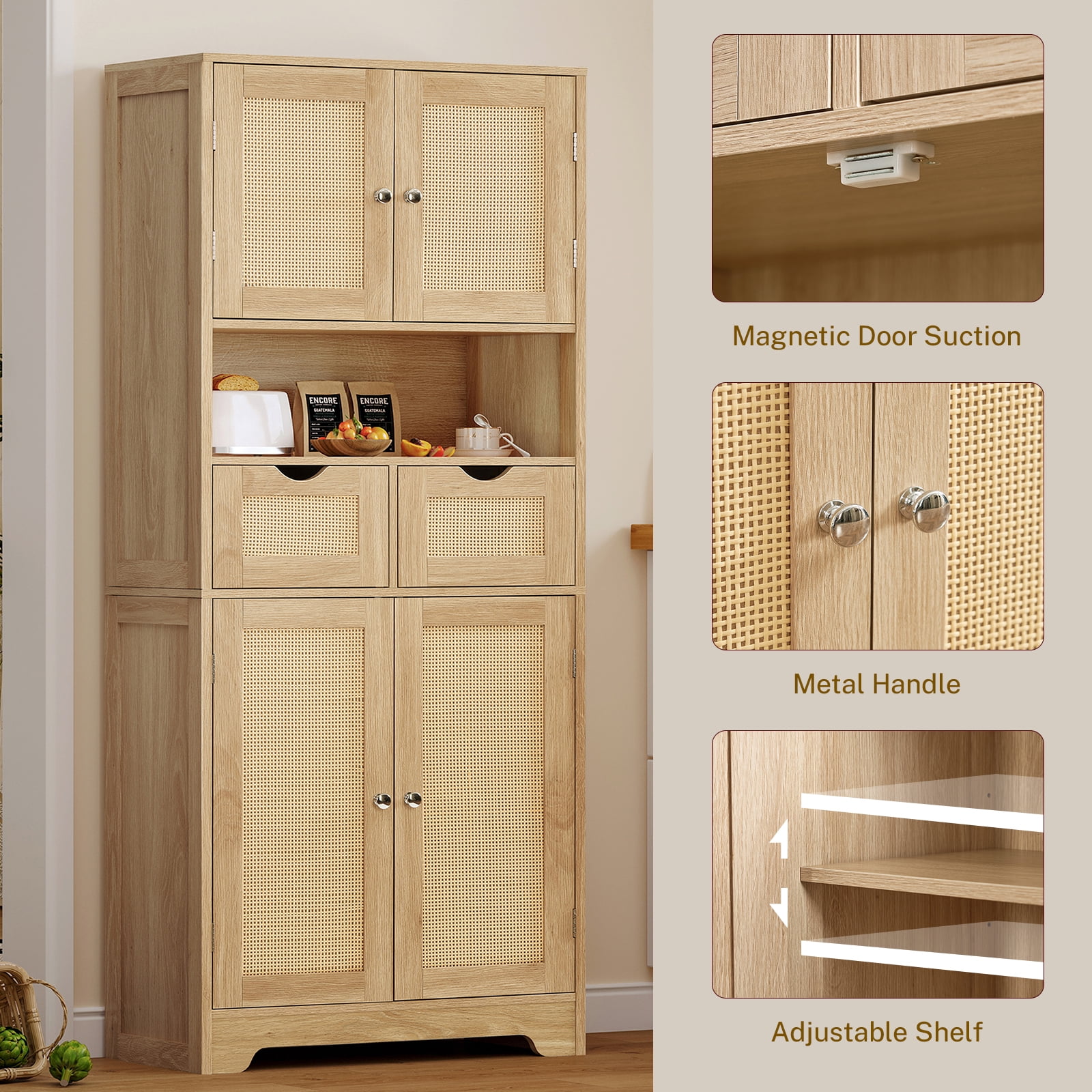 57.8" H Tall Storage Cabinet with Adjustable Shelf, Bathroom Cabinet with 2 Drawers, Linen Cabinet for Living Room, Black
