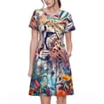 thumbnail image 1 of Disketp Vibrant Leopard In Flowers para Vestido de Manga Corta para Mujeres, Vestidos de Verano para Mujeres, Casual y Holgado para la Playa, 1 of 6