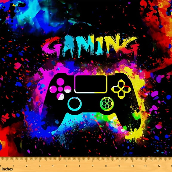 jejeloiu Game Console Fabric by the Yard 1 Yard,Gamer Gaming Home Decor Fabric by the YardMulticolor Splash Ink Sewing Fabric,Breathable Bedroom Decorative