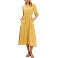 thumbnail image 2 of INSPIRE CHIC Boho Maxi Dress for Women's Crochet Panel 3/4 Sleeve Casual Beach Dresses XS Yellow, 2 of 6
