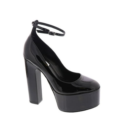 

STEVE MADDEN Womens Black Check 2-1/2 Platform Padded Adjustable Ankle Strap Skyrise Round Toe Block Heel Buckle Dress Pumps Shoes 9.5 M