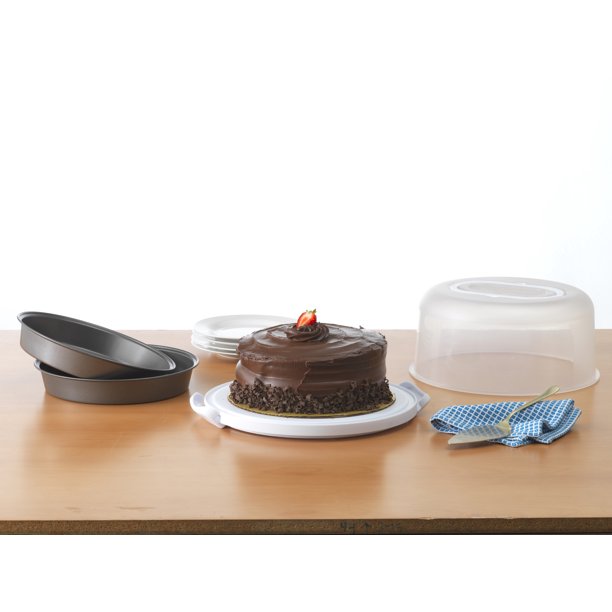 Mainstays 9" Metal Nonstick Cake Pans and Plastic Cake Carrier 3Piece